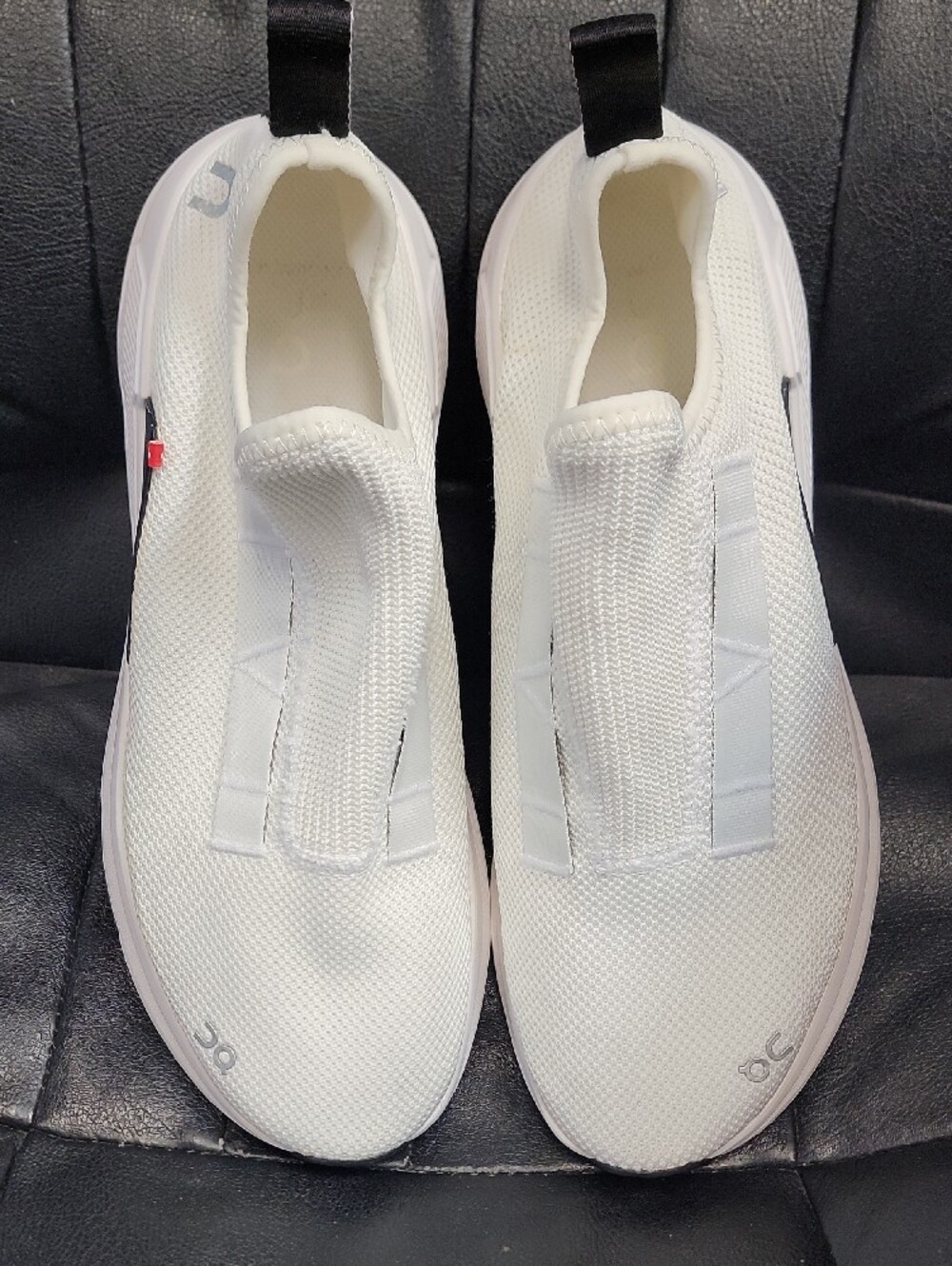 On Running White Slip-On Knit Sneakers with Black Heel Tab - Picture 2 of 8